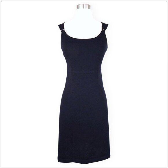 St. John Sport Dark Navy Blue Empire Waist Santana Knit Silver Buckle Dress P - Picture 1 of 5